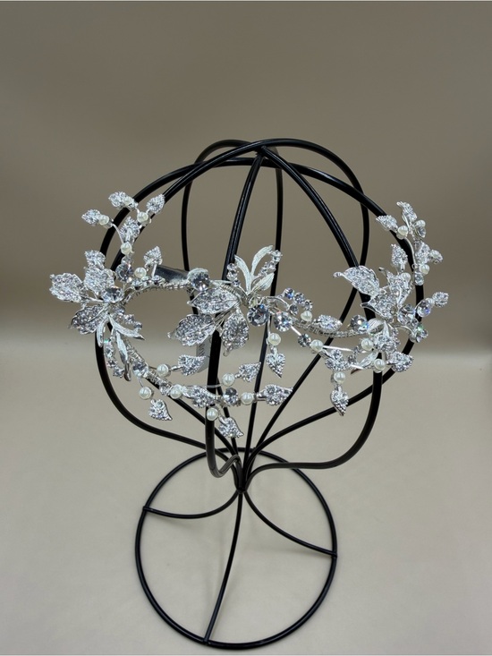 Silver Crystal Pearl Bridal Headband Floral Wedding Hair Vine NWT main image 5